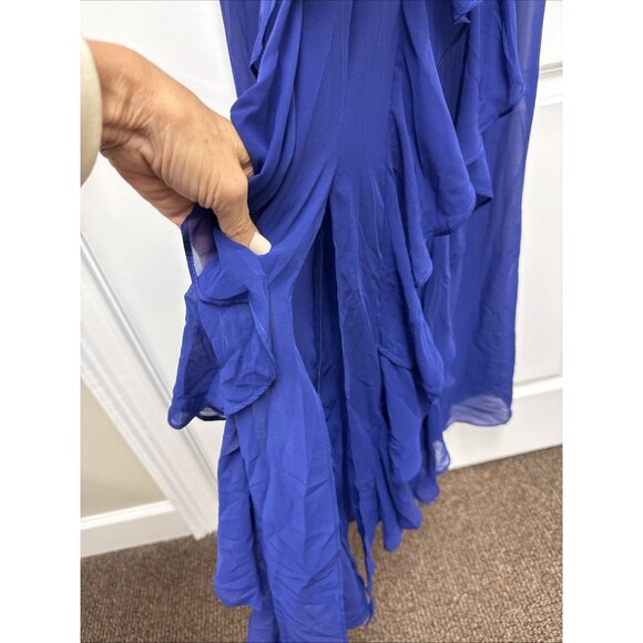 New Betsy Adam Womens Size 14 Blue Halter-Neck Ruffled Gown Maxi Cocktail Dress - Picture 6 of 12